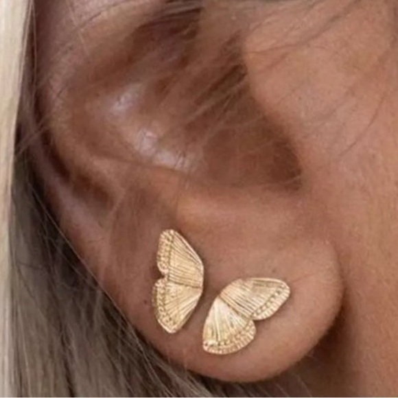 Modest Lu Jewelry - COPY - Gold Butterfly Wing Stud Huggie Earrings Brand New
